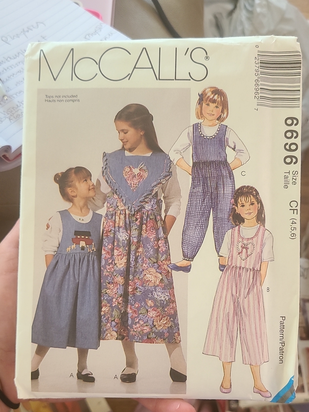 vintage 1993 McCall's 6696 children's sewing pattern